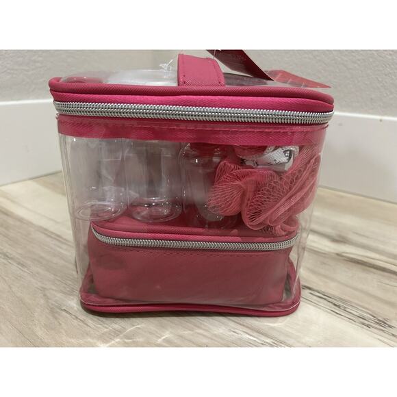 Pink/Clear Travel Cosmetic Bag Organizer 8 Piece Set New (9x6x7) - Picture 3 of 7